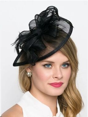 Black Mesh Fascinator Hat Feathered Accents Birdcage Veil Clips In New